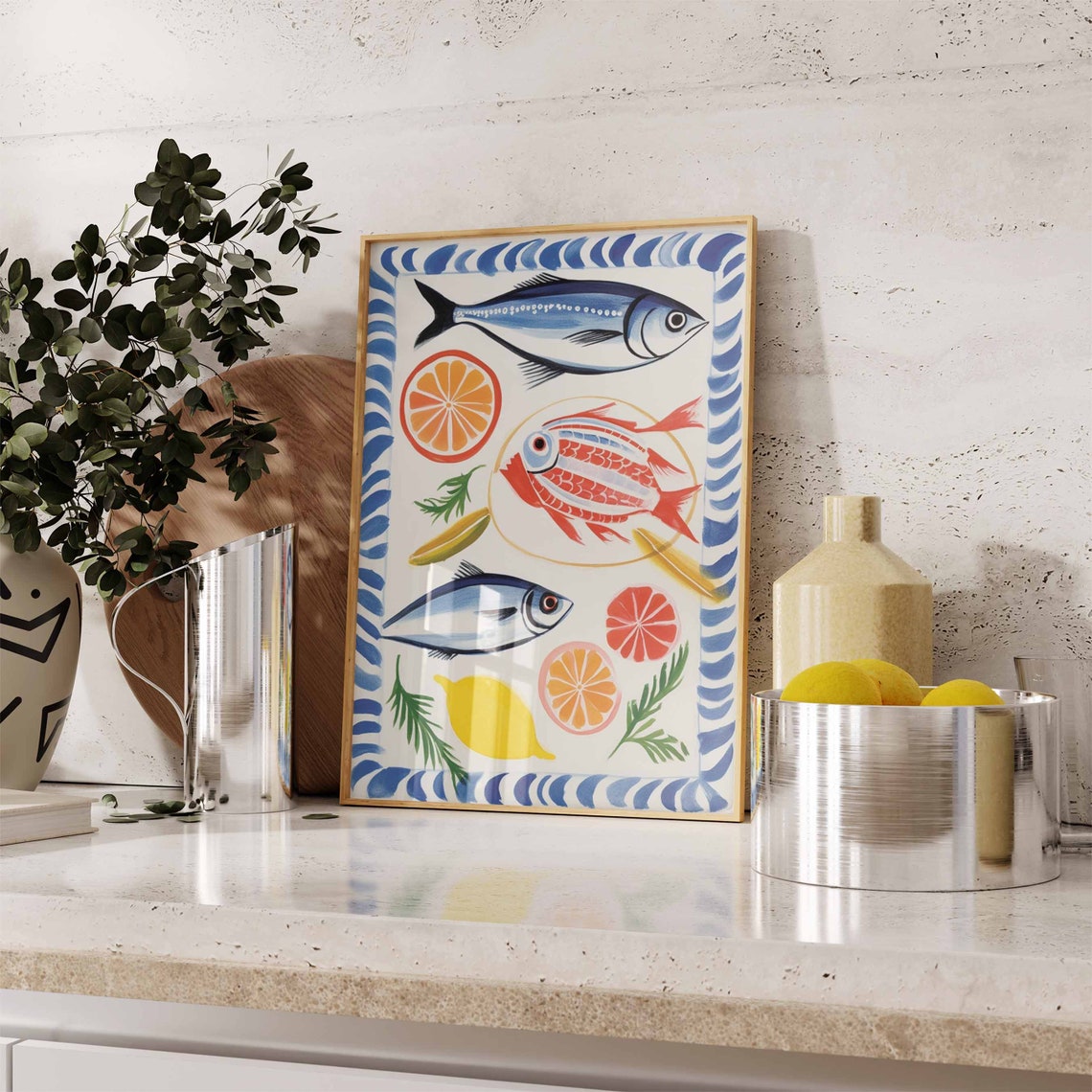 Mediterranean Fish Citrus Seafood Illustration Kitchen Poster - Image 2