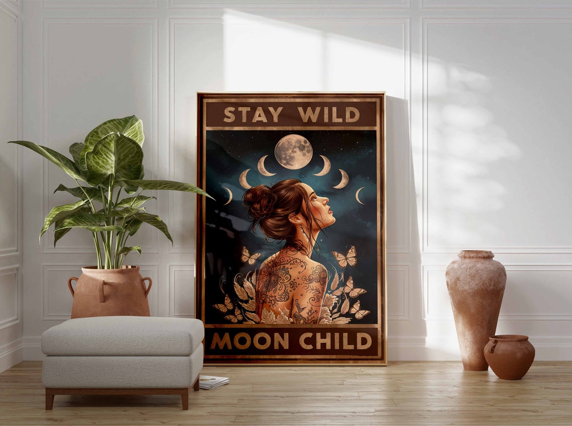 Stay Wild Moon Child Print Celestial Woman Moon Phases Boho Wall - Image 3