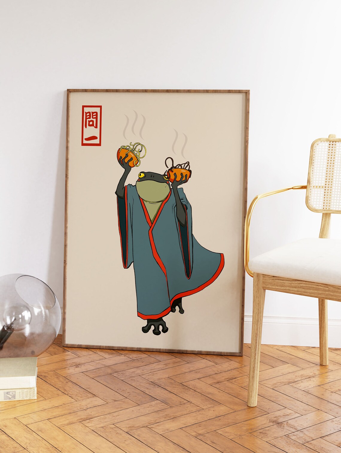 Vintage Japanese Frog Kimono Ramen Bowls Funny Animal Art Poster - Image 3