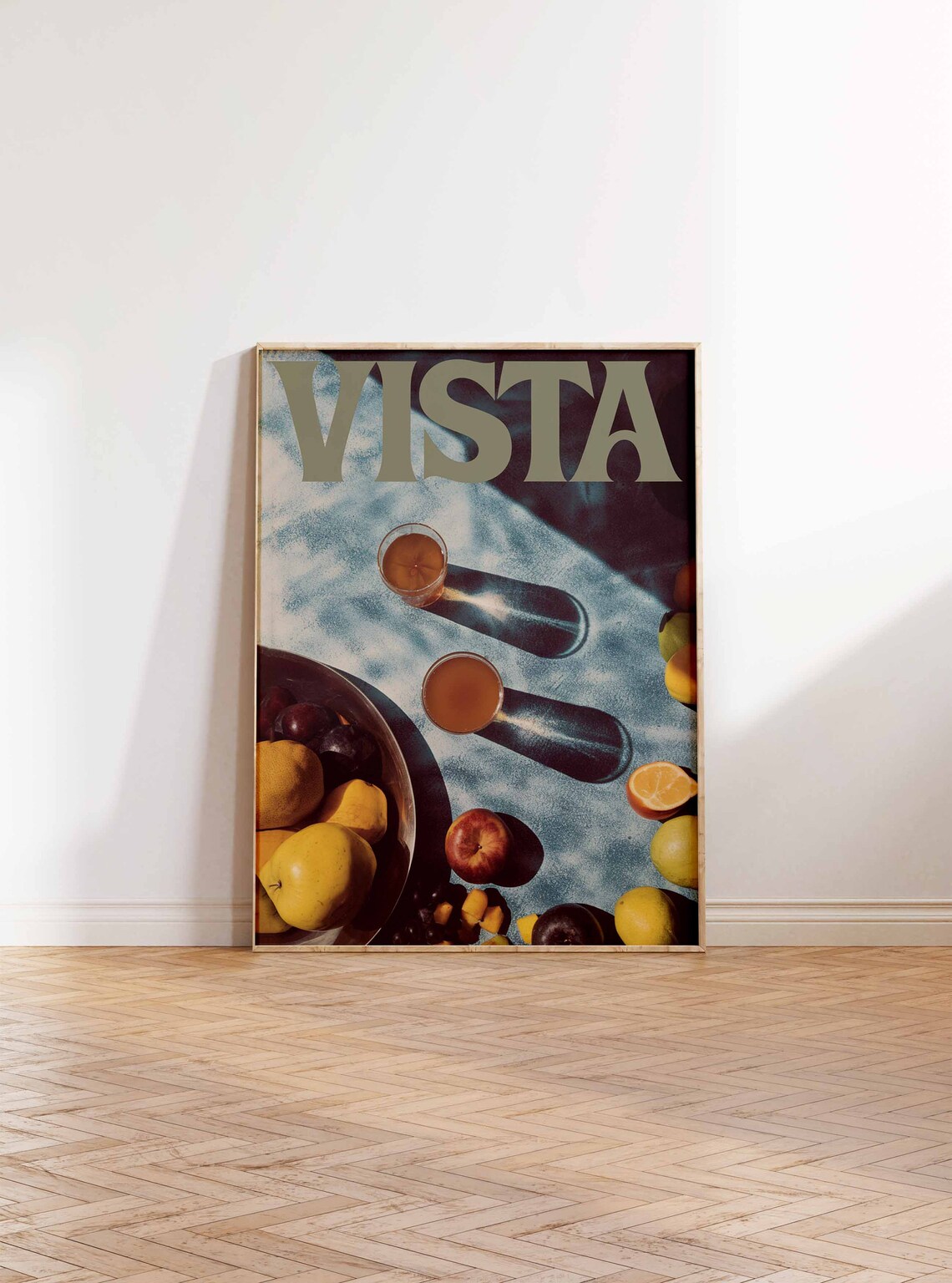 Vista Sage Green Text Dappled Blue Table Citrus Fruit Art Poster - Image 2