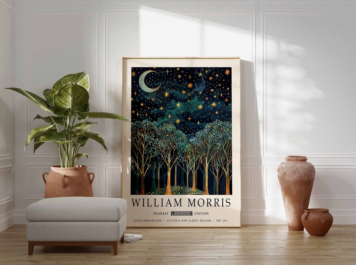 William Morris Night Forest Stars Moon Vintage London Art Poster - Image 3