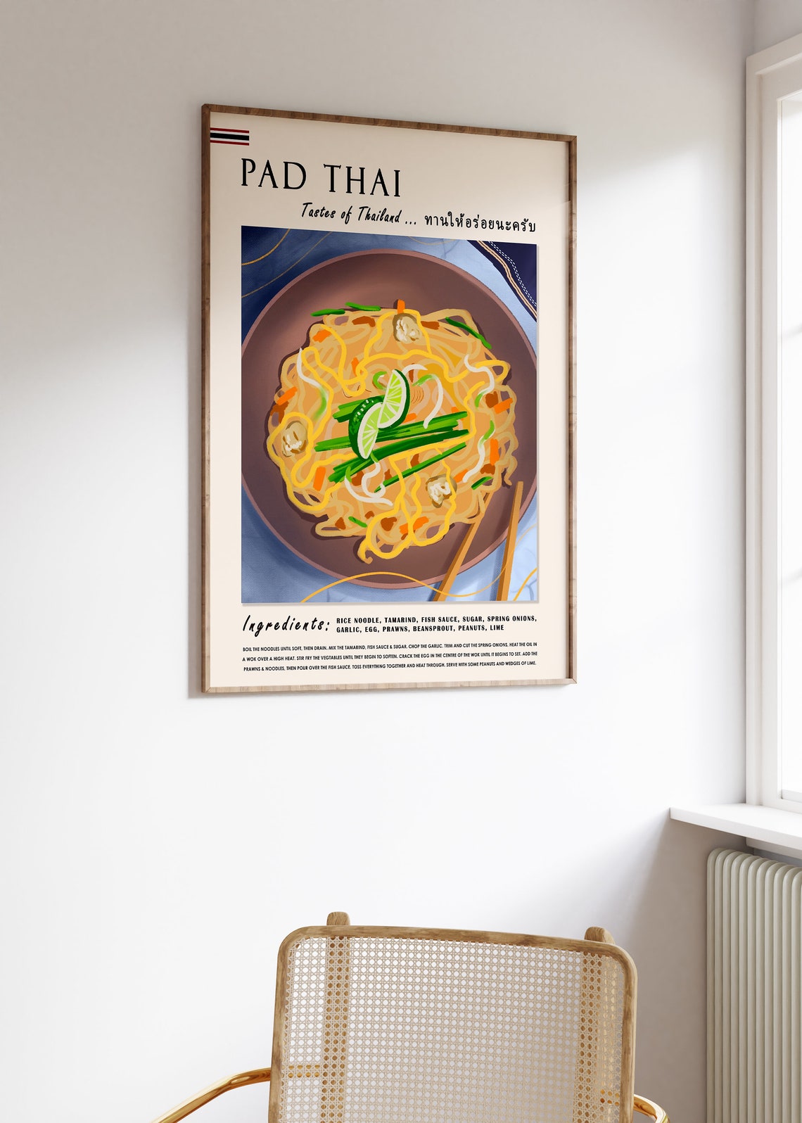 Pad Thai Tastes Of Thailand Recipe Poster With Noodle Illustration - Image 2