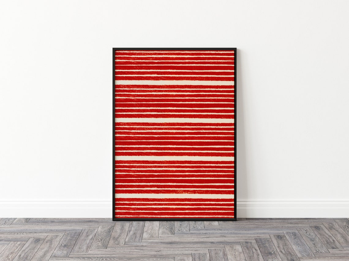 Red Stripes Abstract Textile Pattern Modern Minimalist Poster Art - Image 2