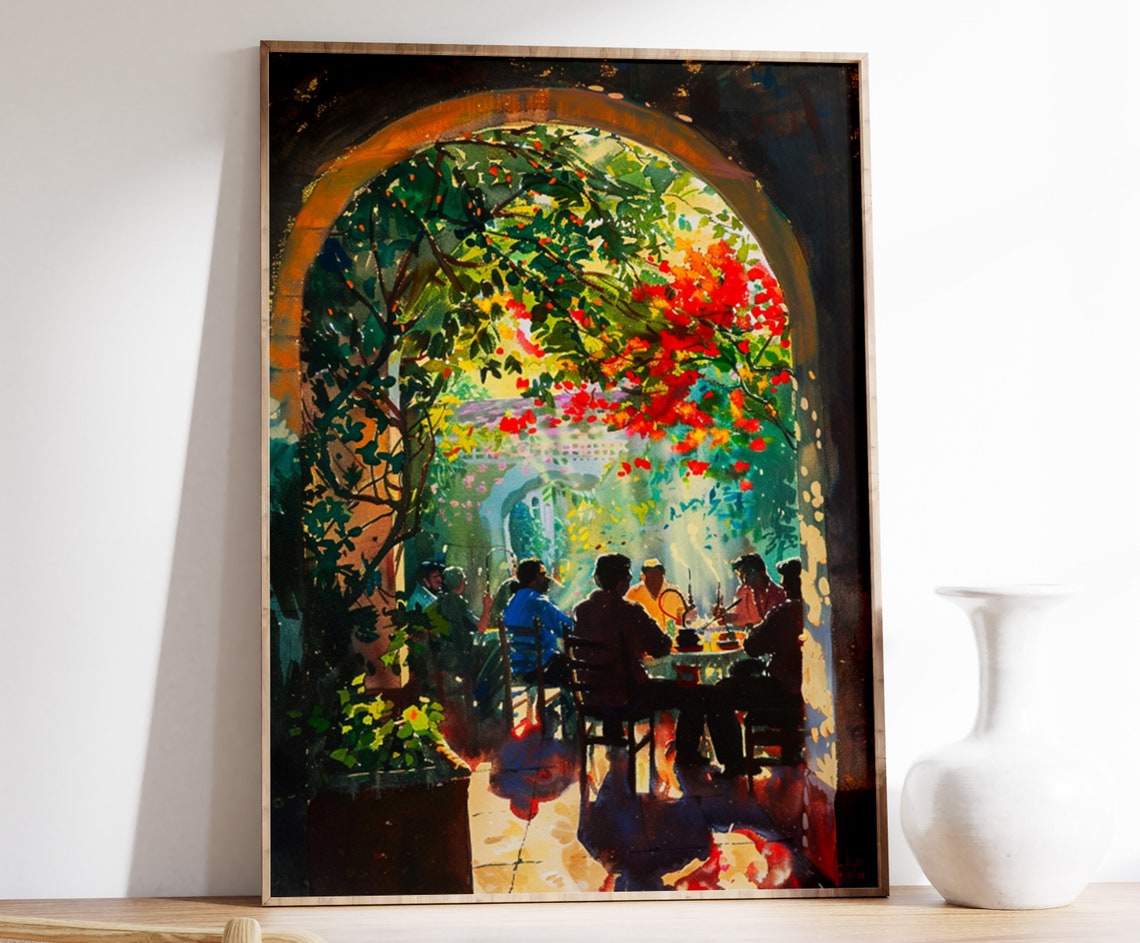 Shisha Hookah Bar Arched Courtyard Middle Eastern Cafe Art Poster