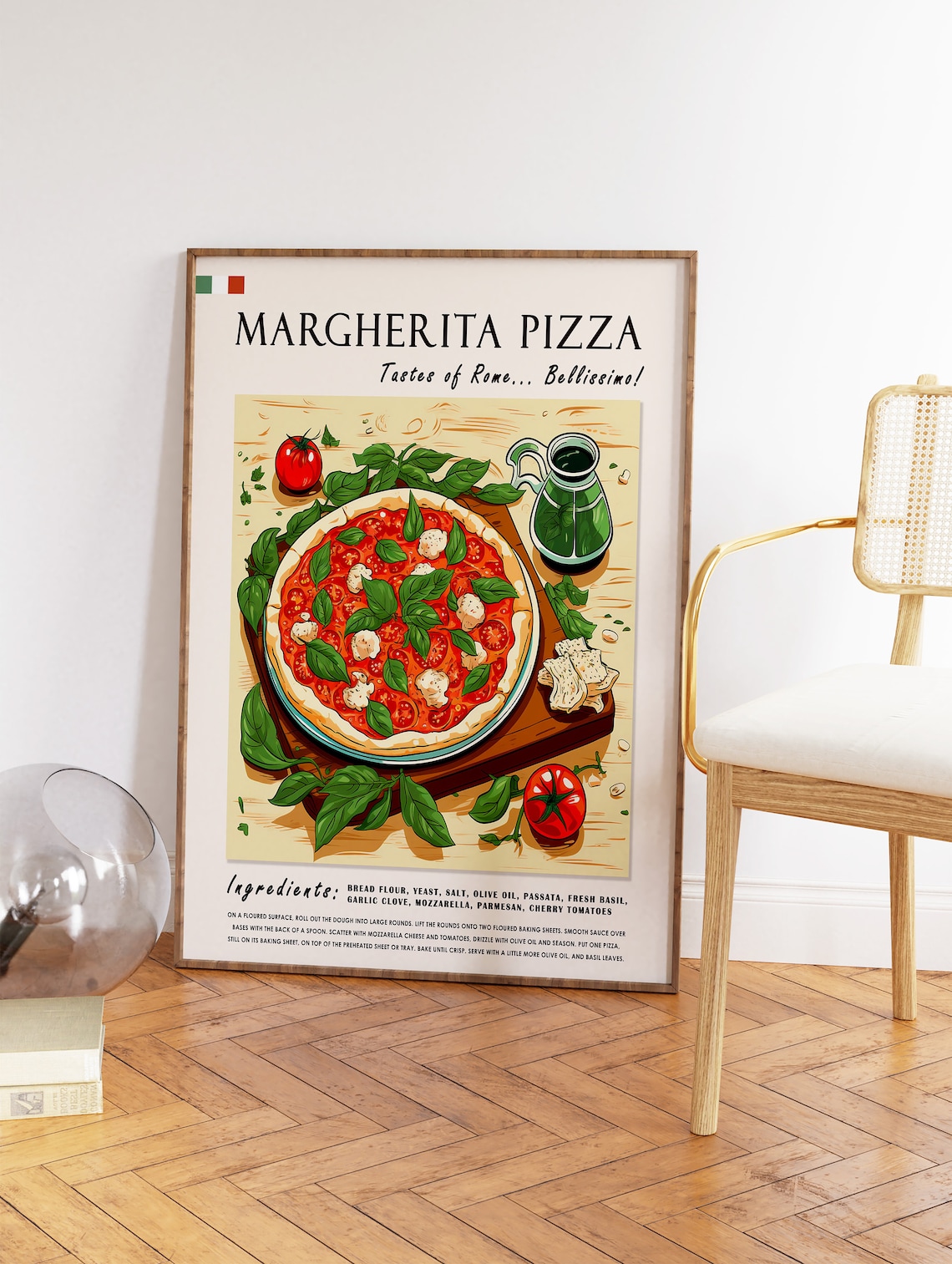 Margherita Pizza Italian Food Poster, Kitchen Print - Image 2