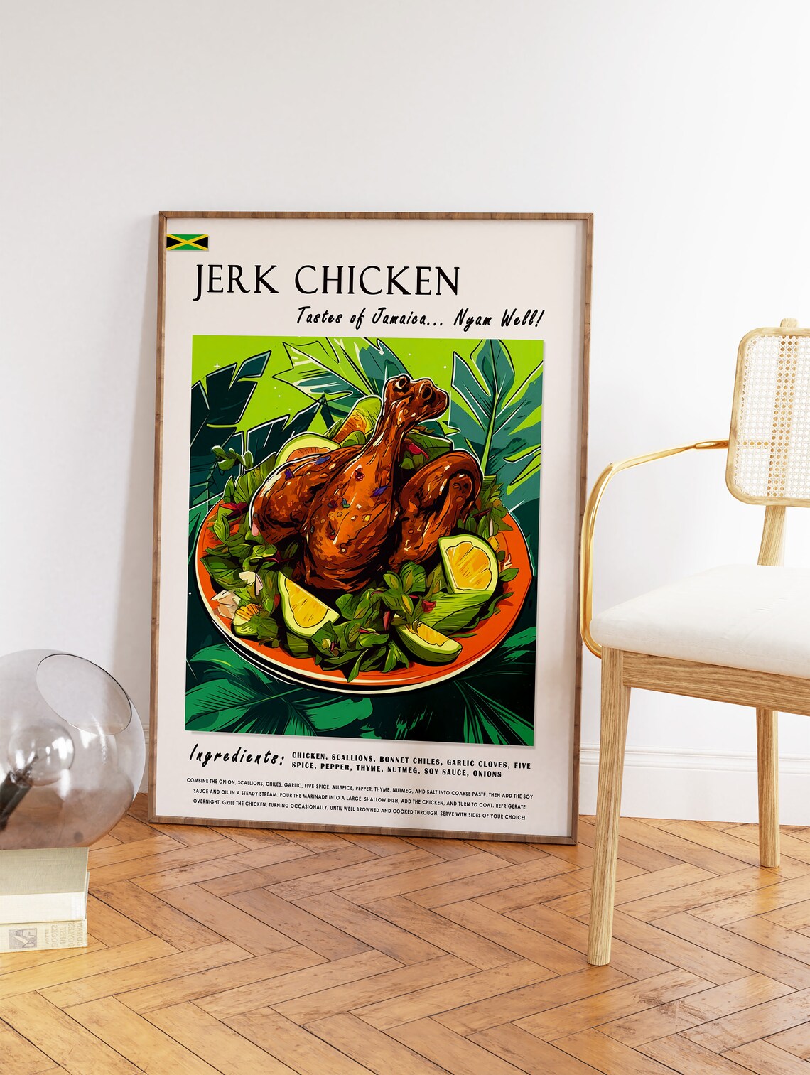 Jamaican Jerk Chicken Art Print, Caribbean Food Poster - Image 2