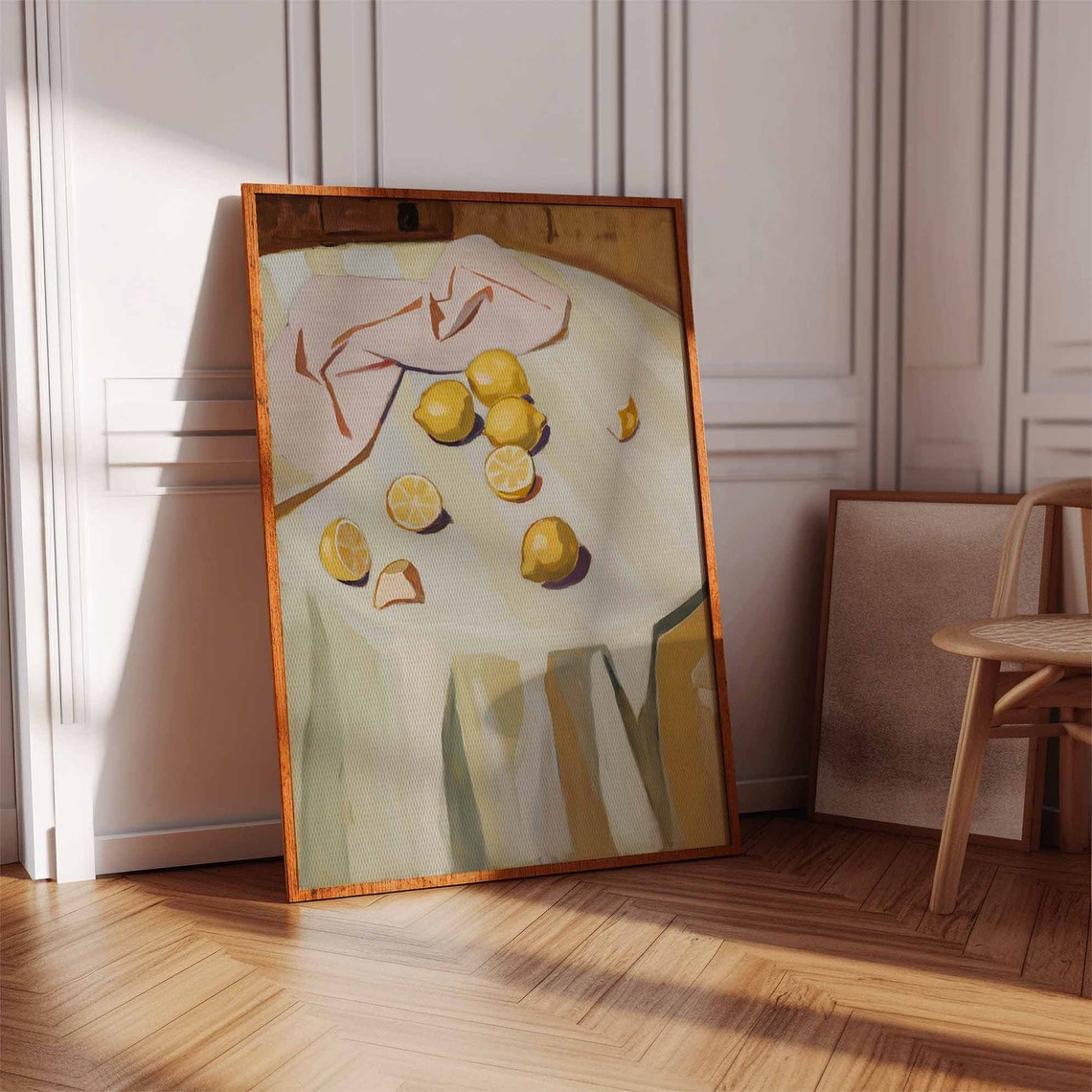 Lemon Still Life Tablecloth Oil Painting Citrus Kitchen Poster - Image 2