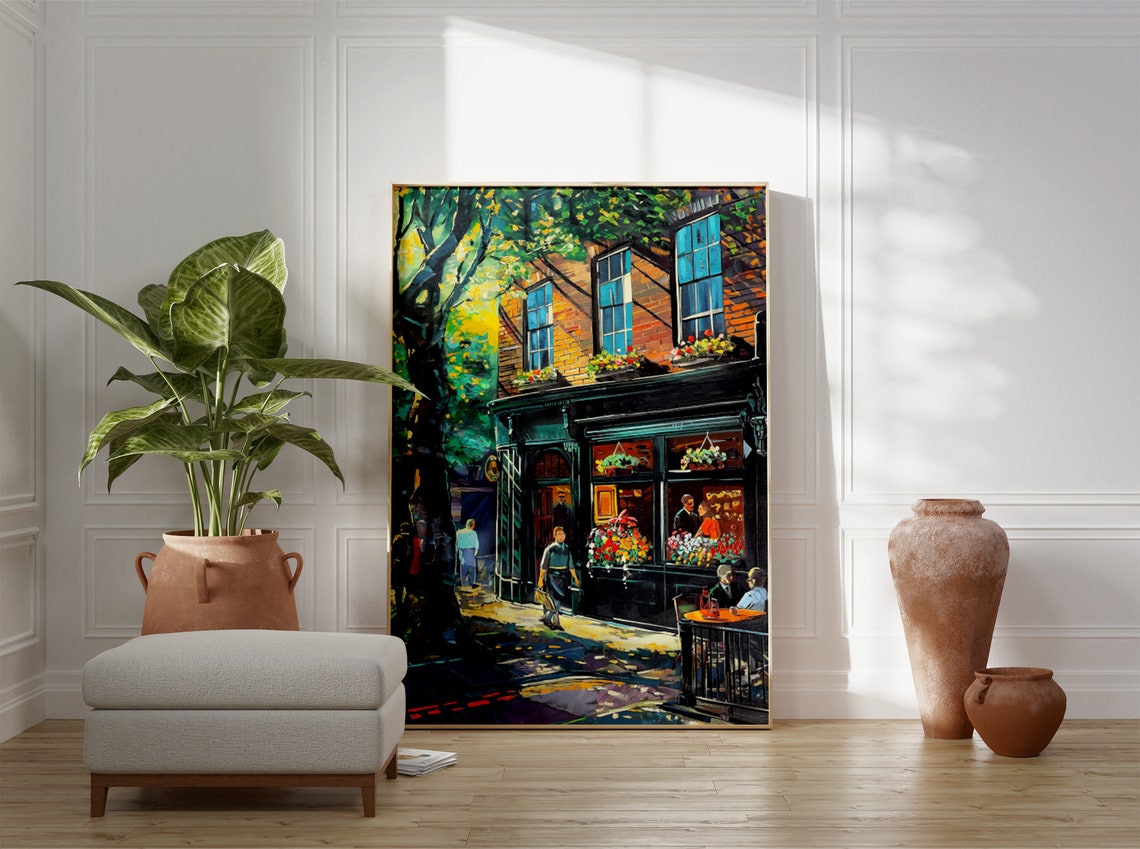 European Cafe Street Corner Sunlit Storefront Painting Poster - Image 3