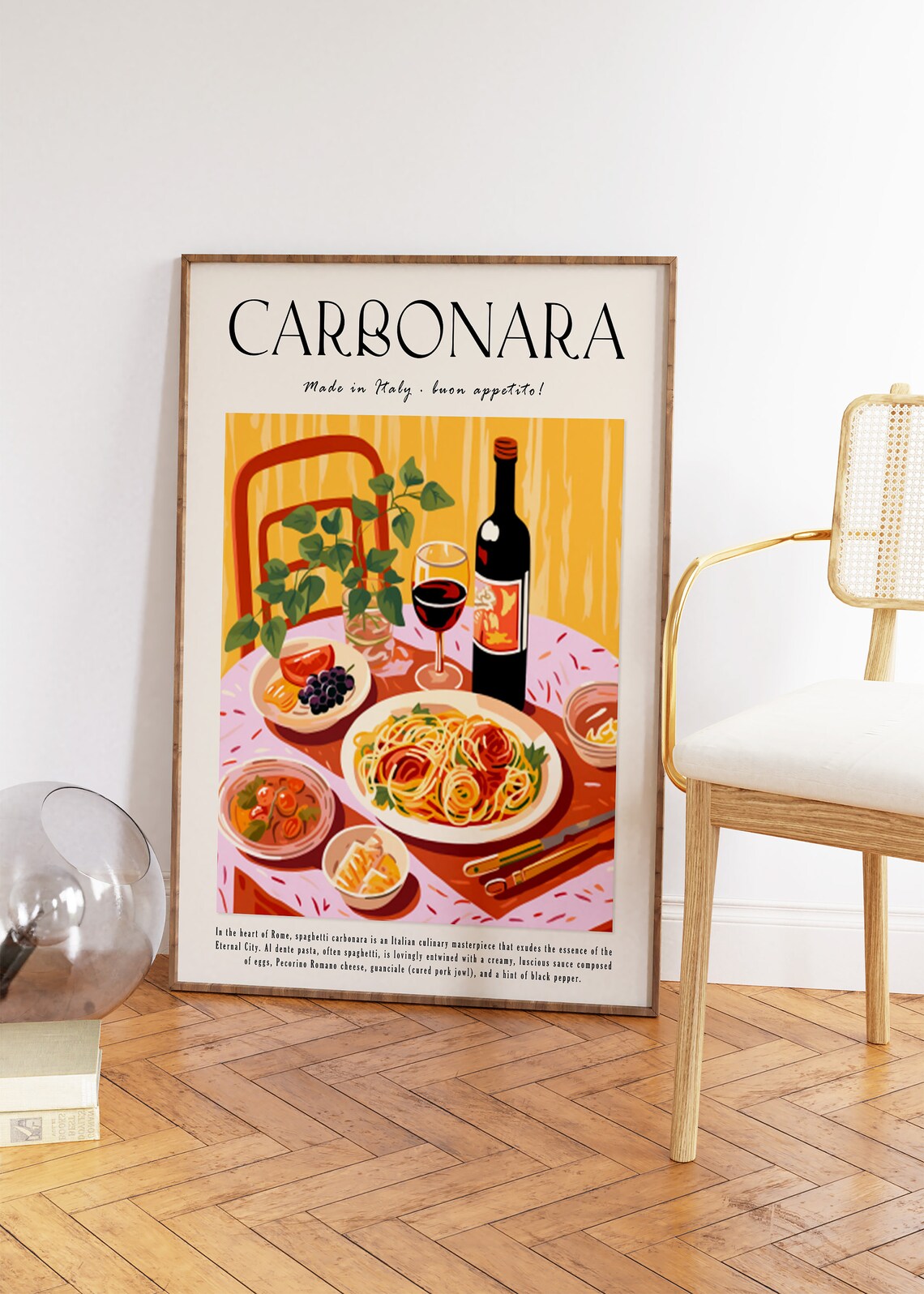 Italian Carbonara Food Poster, Retro Kitchen Print - Image 3
