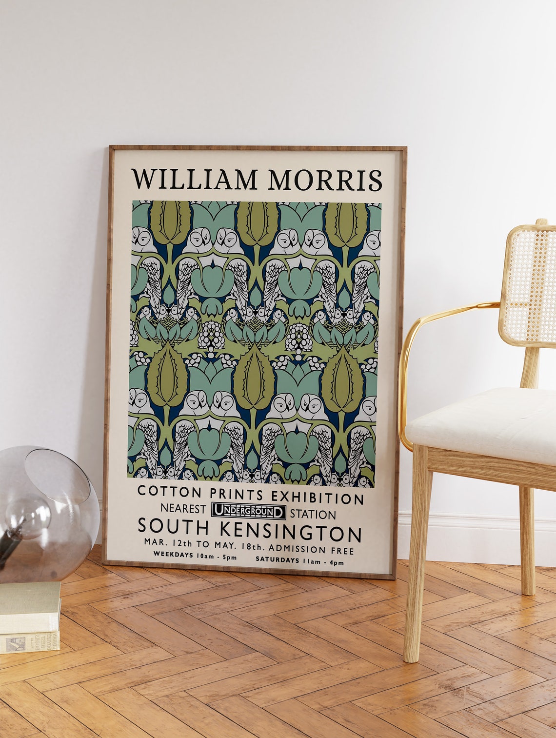 William Morris Owl Pattern Cotton Prints Exhibition Art Vintage Poster - Image 3