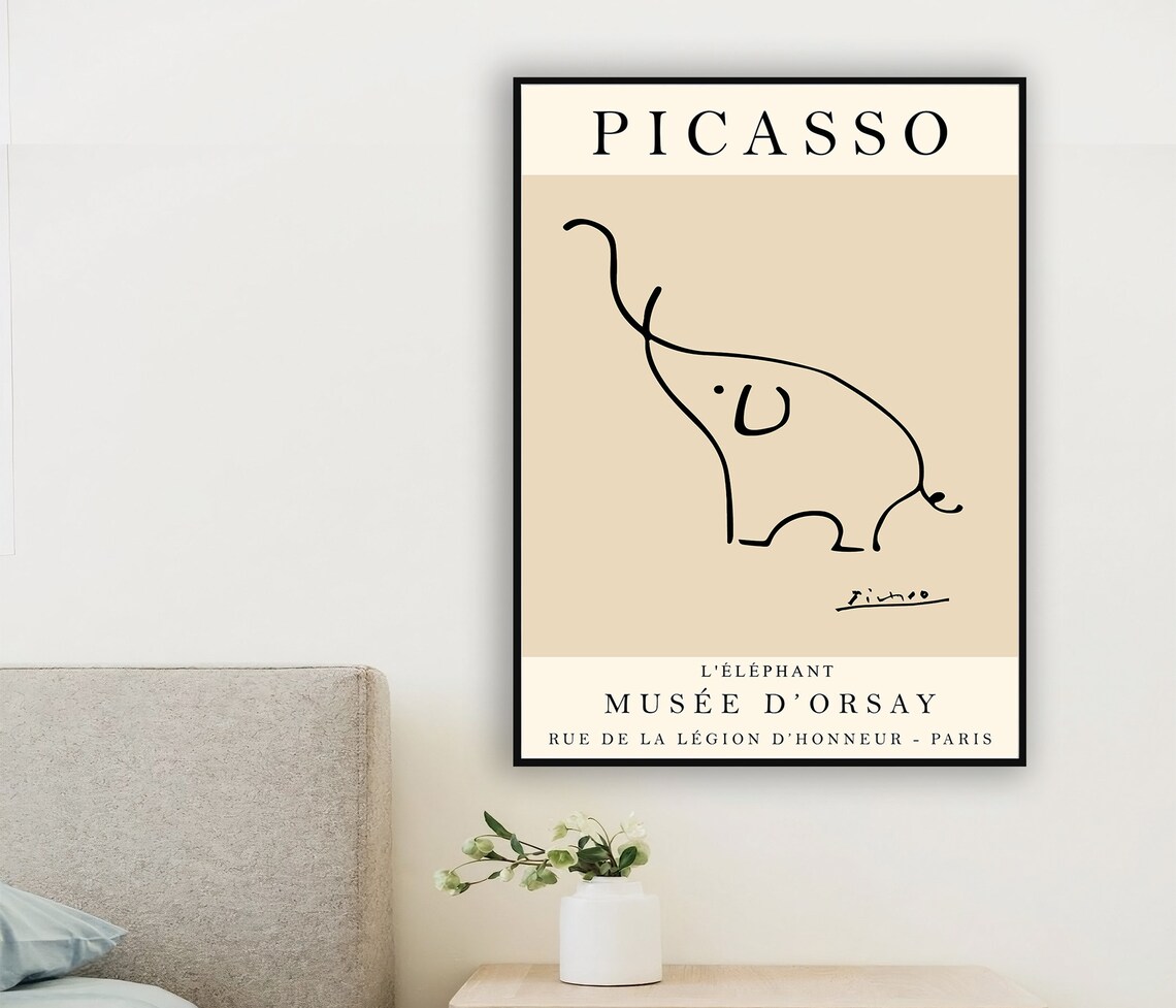 Picasso Beige Elephant Vintage Line Art Poster - Image 2