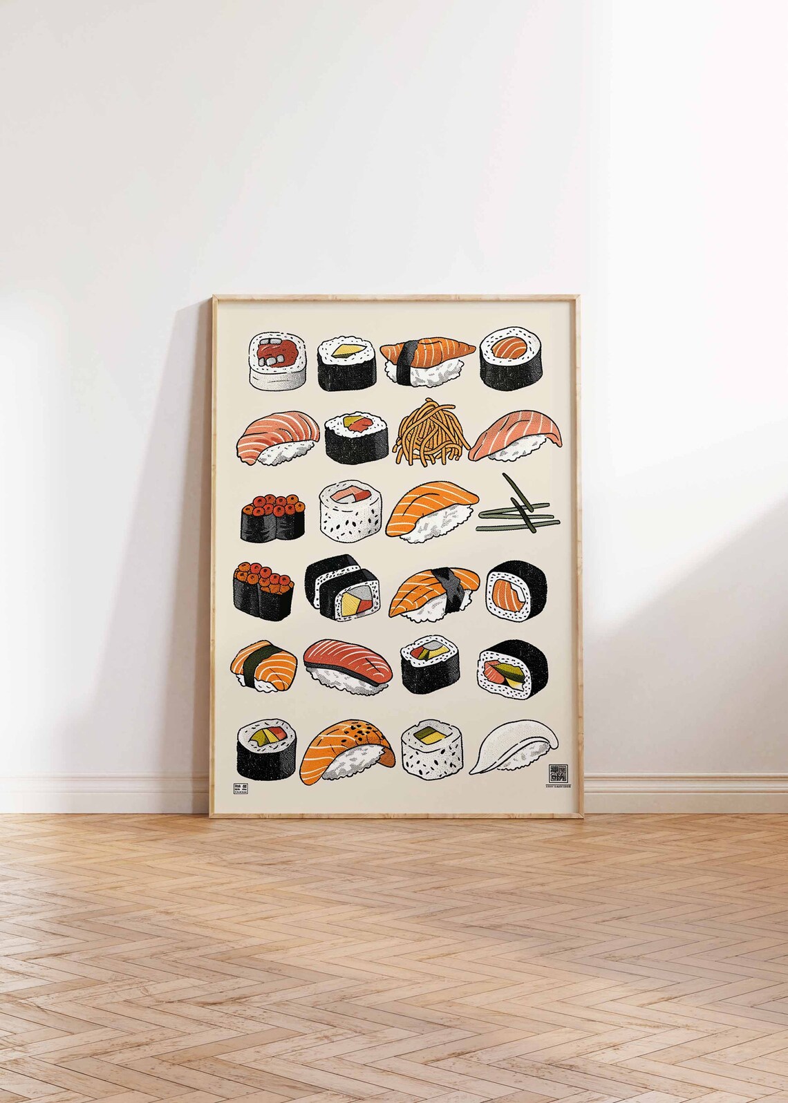 Bold Illustrated Sushi Collection Nigiri Maki Rolls Food Art Poster - Image 2
