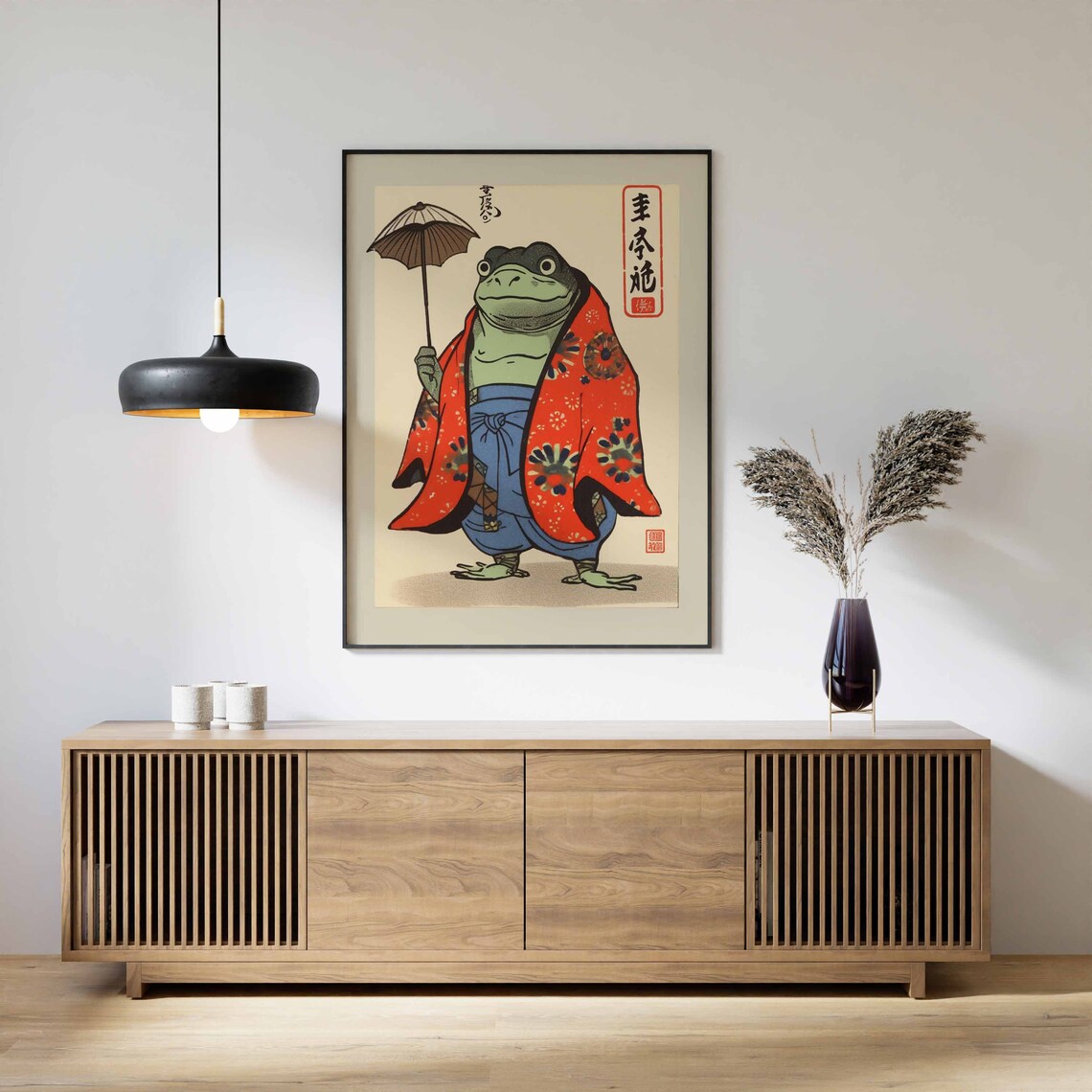 Japanese Frog Umbrella Kimono Vintage Woodblock Artwork Poster - Image 2