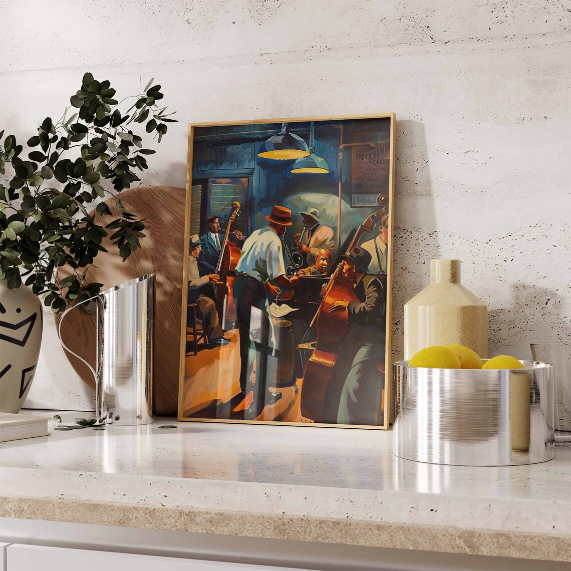 Jazz Band Live Club Performance Sax Bass Warm Lamp Light Painting Poster - Image 2