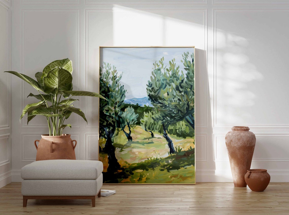 Lush Green Olive Trees Grove Beneath a Pale Summer Sky Poster - Image 3