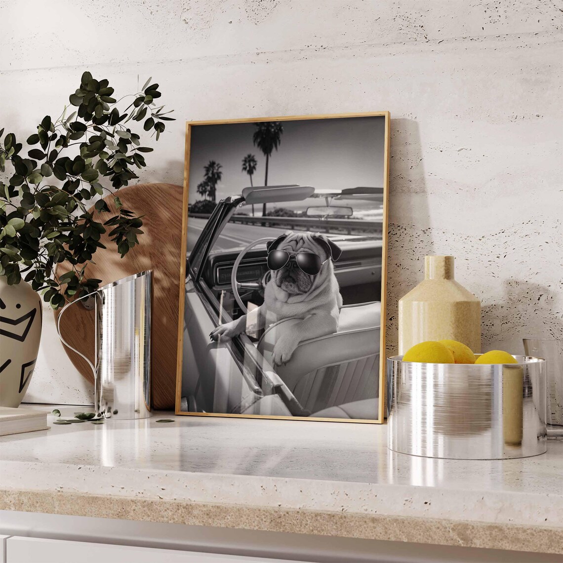 Pug In Aviator Sunglasses Driving Classic Convertible Poster - Image 2