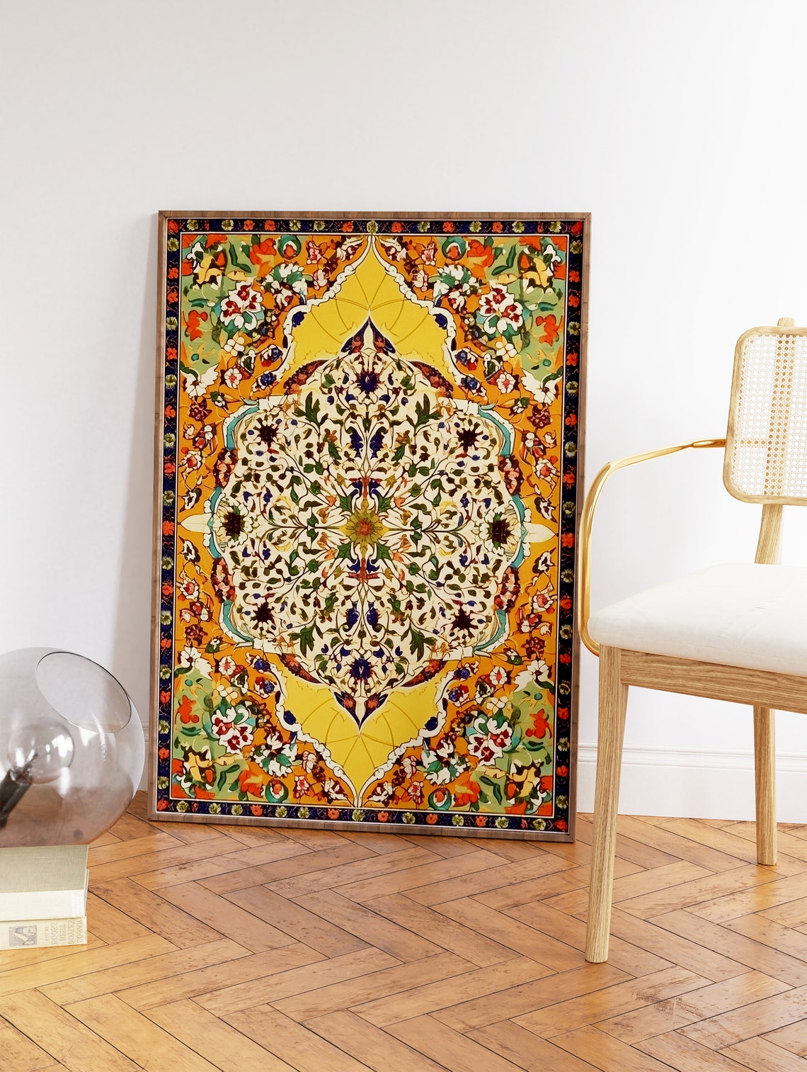 Ornate Islamic Geometric Floral Mandala Gold Symmetric Pattern Poster - Image 2