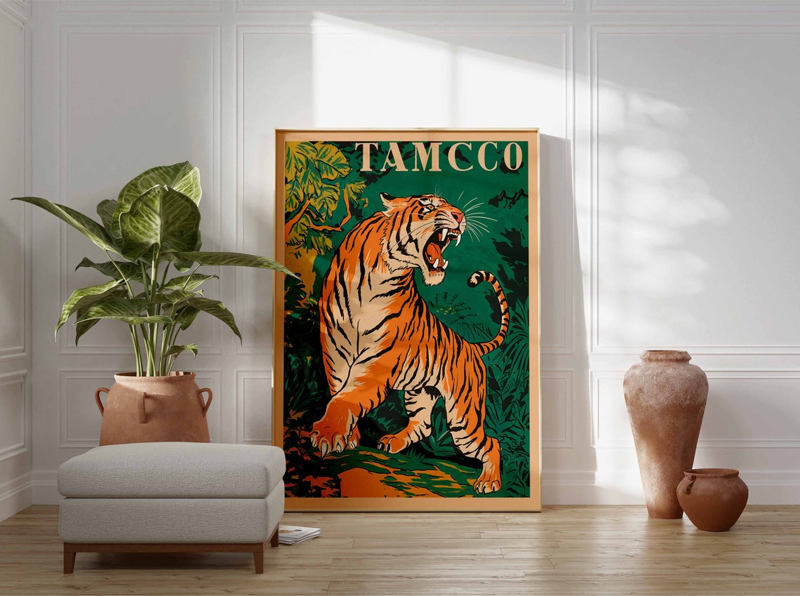 Vintage Tiger Print Indian Tiger Poster Tamco Matchbox Art Animal Print Animal Poster Animal Art Tropical Decor Jungle Art Tiger Art - Image 3