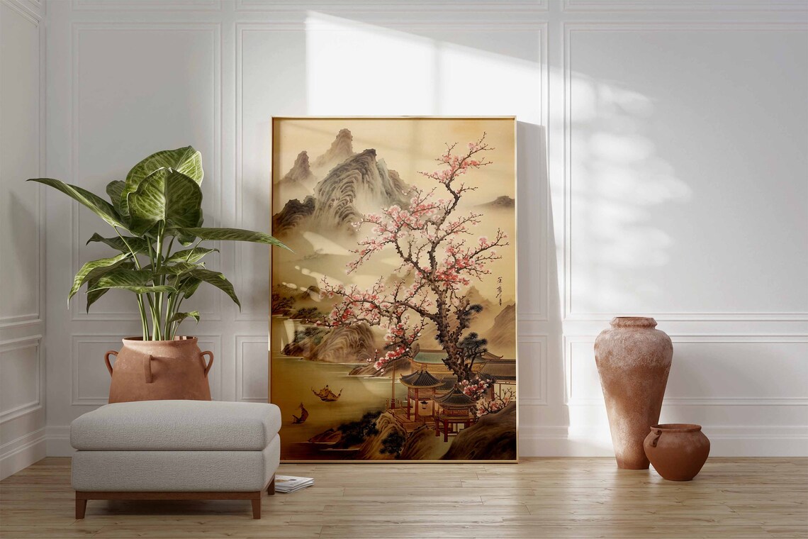 Chinese Vintage Art Print, Oriental Landscape Art - Image 2