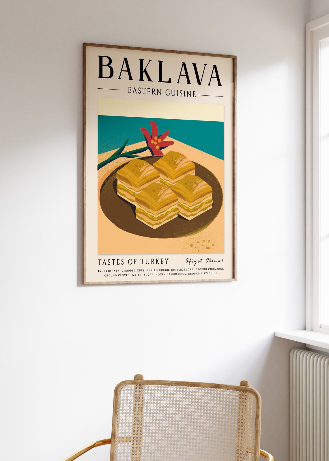 Baklava Eastern Cuisine Turkish Dessert Kitchen Food Recipe Poster - Image 3