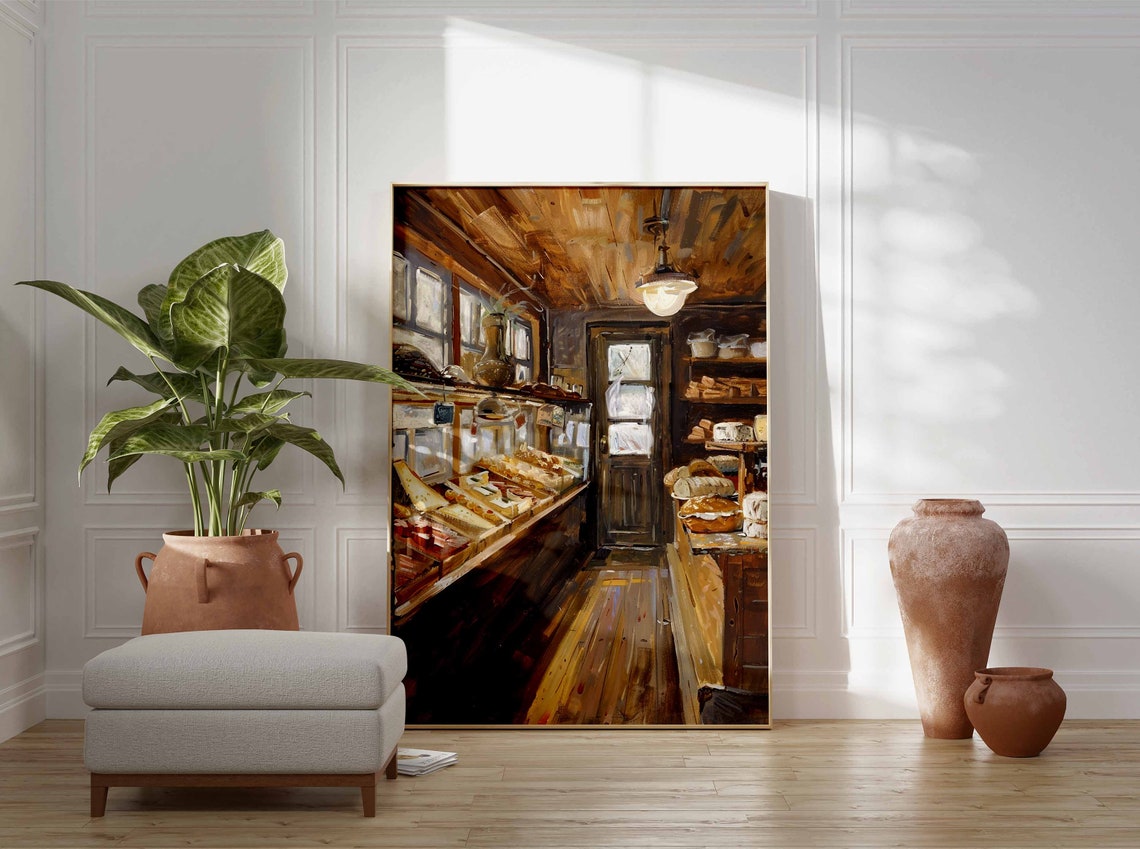 Rustic Bakery Deli Interior Wooden Counter Bread Display Poster - Image 3