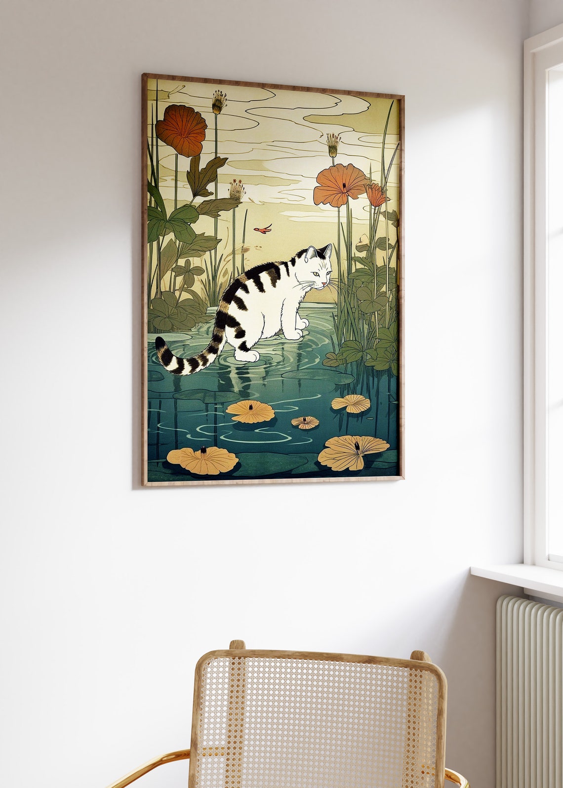Japanese Cat by Lotus Pond Vintage Ukiyo-e Style Animal Art Poster - Image 3