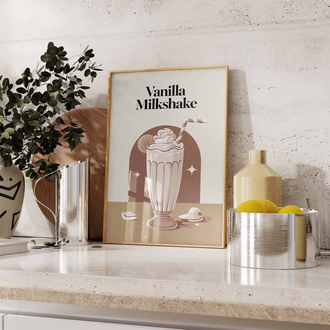 Cream Vanilla Milkshake Boho Diner Glass Illustration Cafe Poster - Image 3