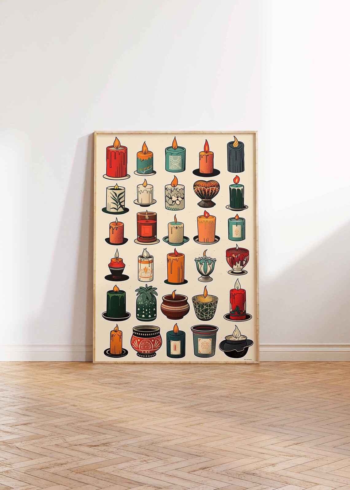 Colorful Illustrated Candle Collection Home Poster Cozy Decor Art - Image 2