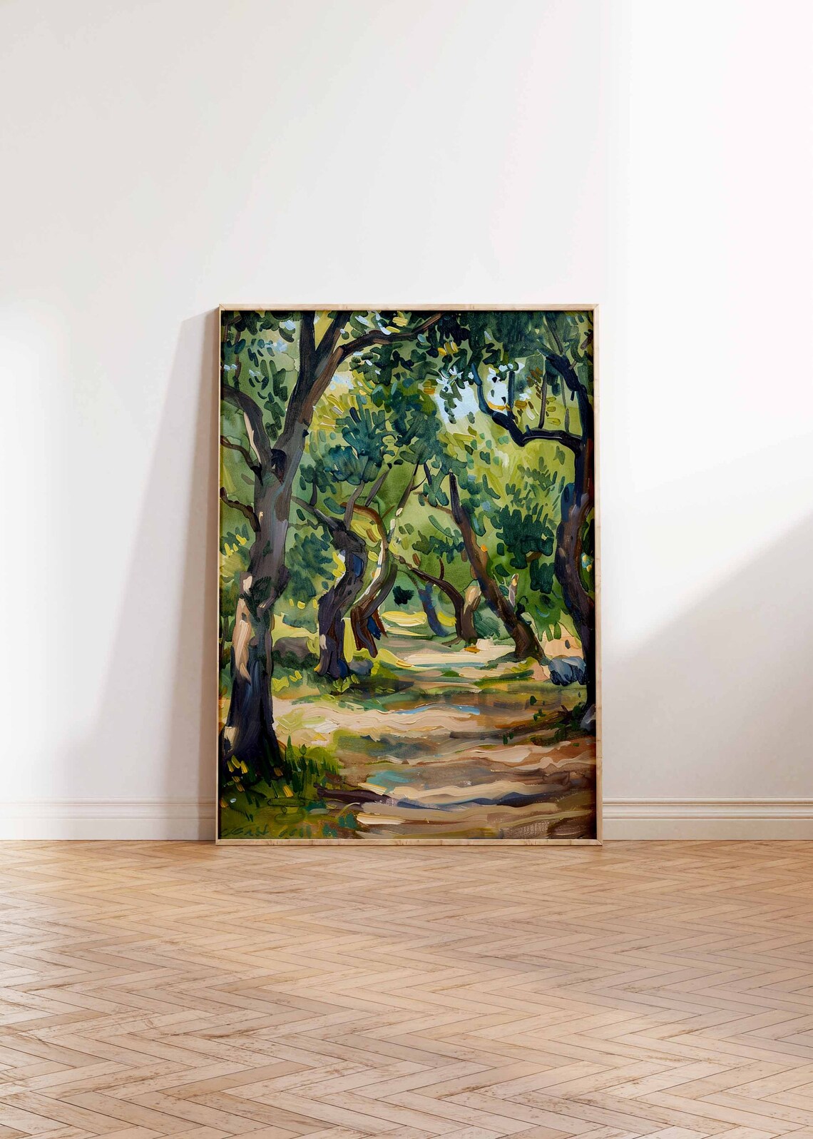 Dappled Olive Grove Woodland Path Oil Painting Art Print Wall Decor - Image 2