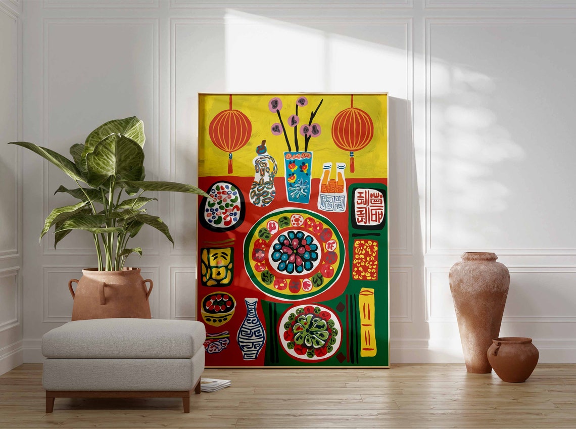 Chinese Banquet Table With Lanterns And Porcelain Vases Poster - Image 3