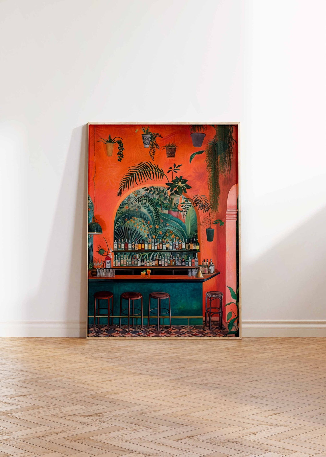Retro Tropical Cocktail Bar Bottles and Palms Home Decor Poster - Image 2