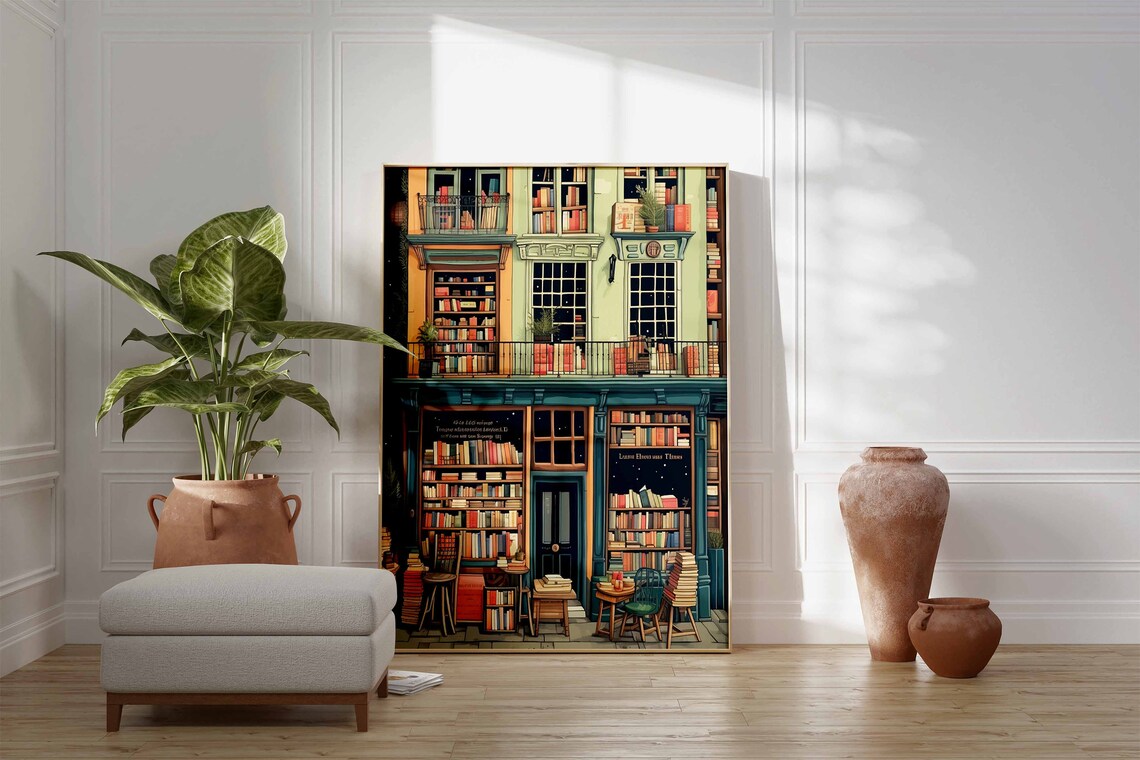 Vintage Book Store Poster, Retro Library Wall Art - Image 2