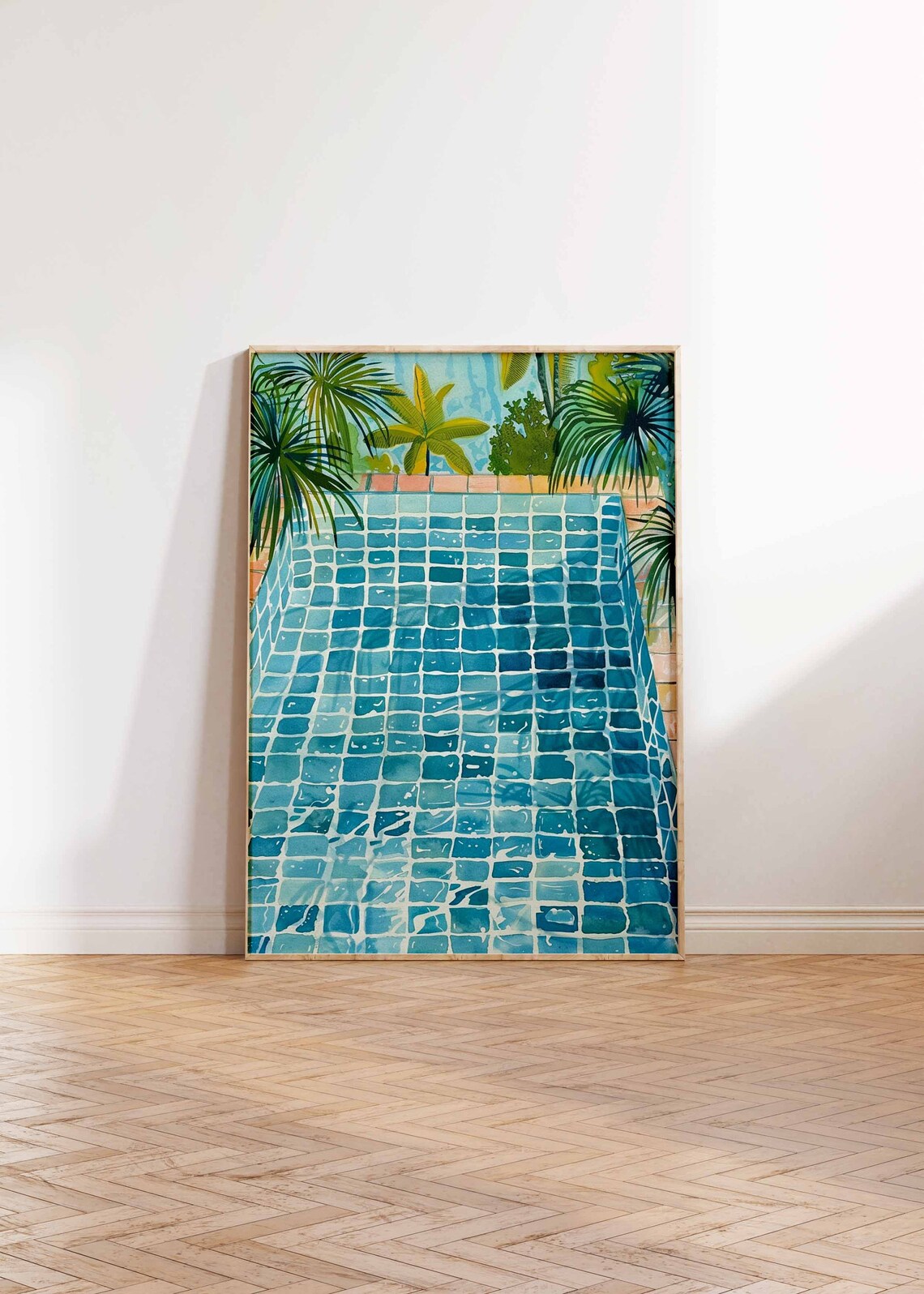 Tropical Swimming Pool Watercolor Palm Trees Resort Art Wall Poster - Image 3
