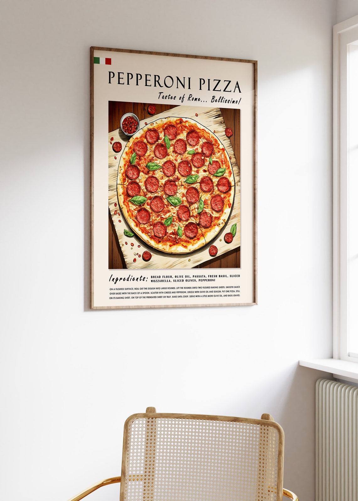 Pepperoni Pizza Food Poster Italian Food Print Italian Food Poster Kitchen Print Kitchen Decor Food Art Food Drink Art - Image 3