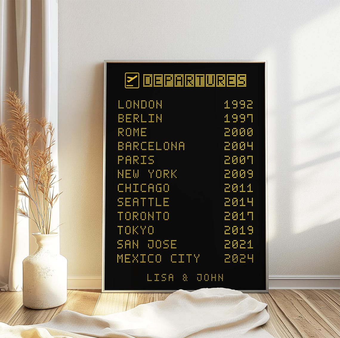 Personalized Airport Departures Board Travel Cities Custom Gift Poster