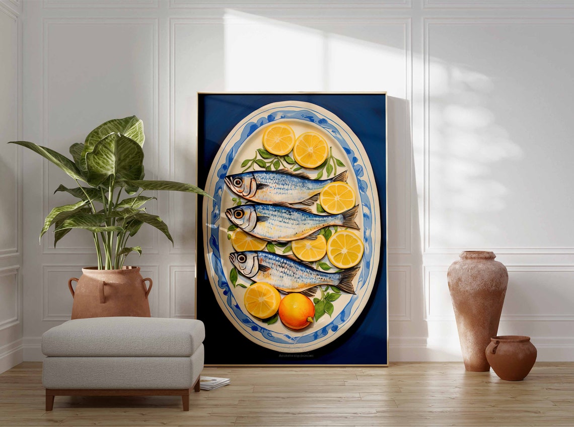 Sardines and Lemons Vintage Seafood Kitchen Food Illustration Poster - Image 3