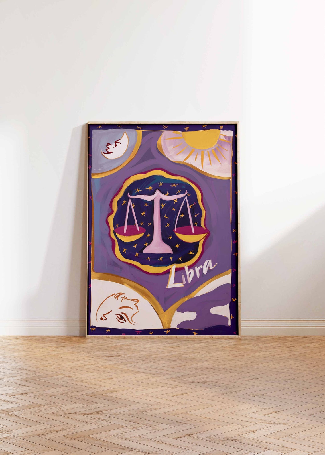 Libra Zodiac Scales Purple Gold Starry Sky Woman Profile Poster - Image 2
