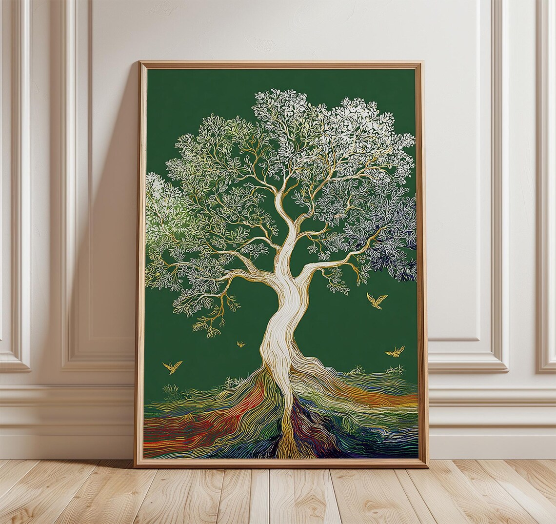 Tree of Life White Tree Green Gold Nature Growth Balance Wall Poster
