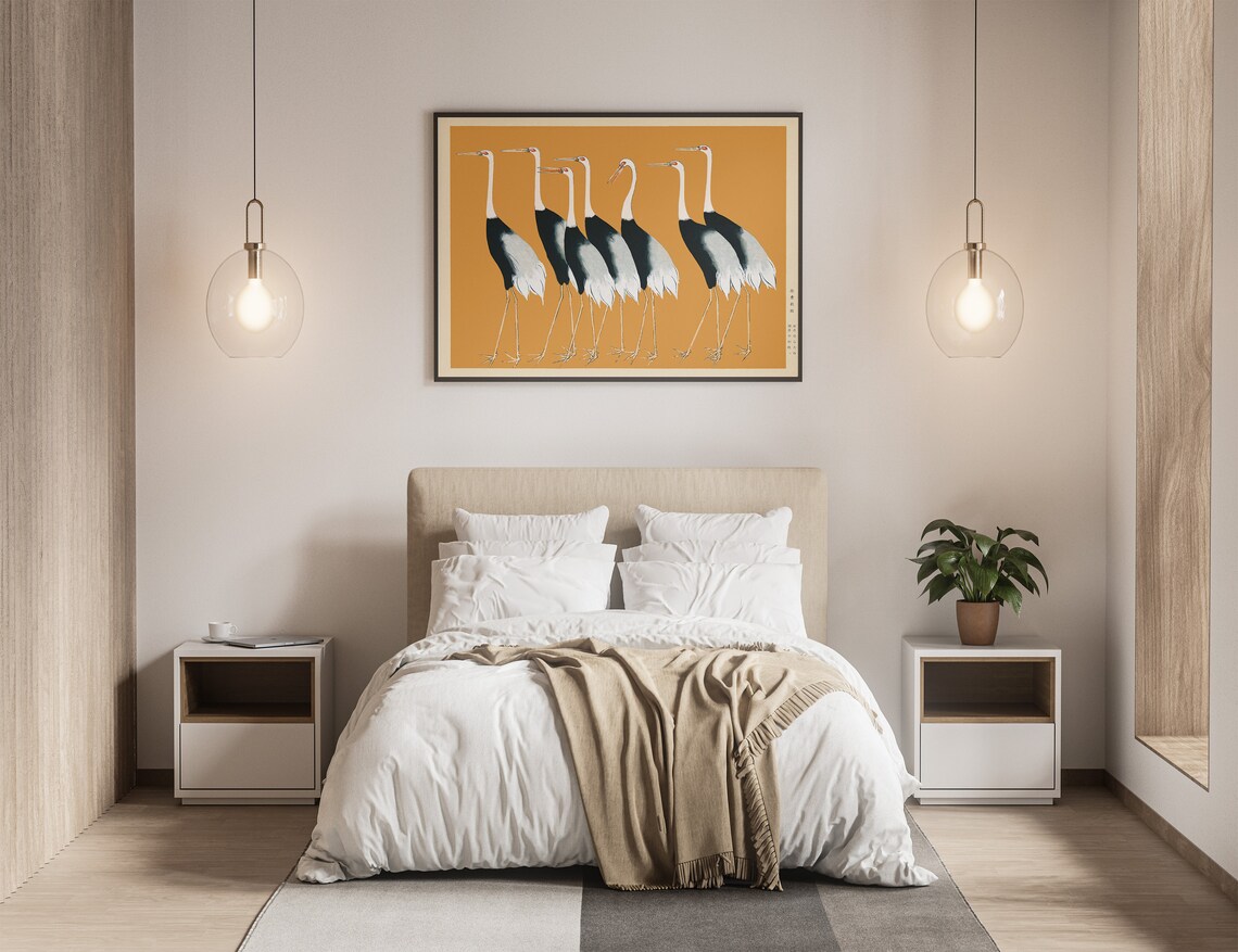 Ogata Korin Cranes Japanese Gold Background Bird Illustration Poster - Image 3