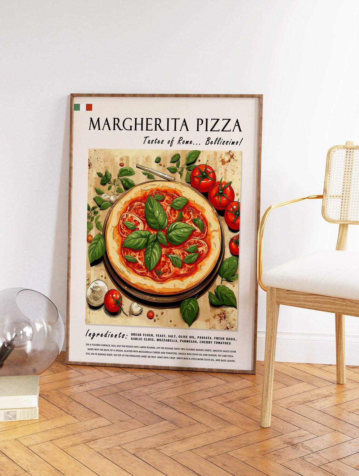 Margherita Pizza Recipe Tastes of Rome Vintage Italian Kitchen Poster - Image 2