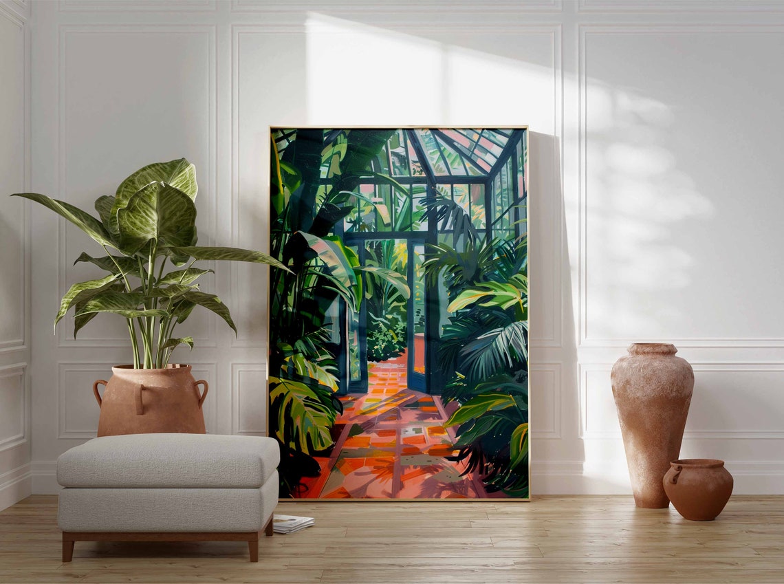 Tropical Sunlit Greenhouse Conservatory Lush Palm Leaves Art Print - Image 2