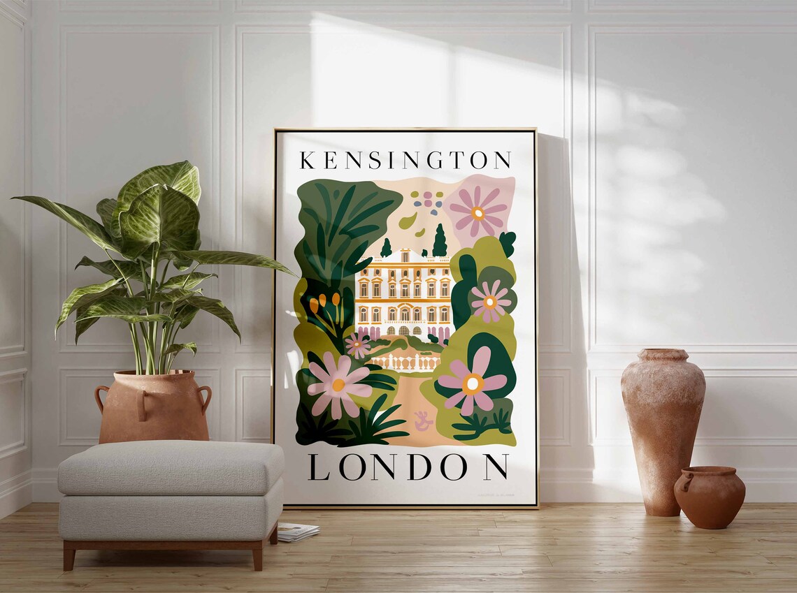 Kensington Palace Garden Pink Flowers London Botanical Poster - Image 3