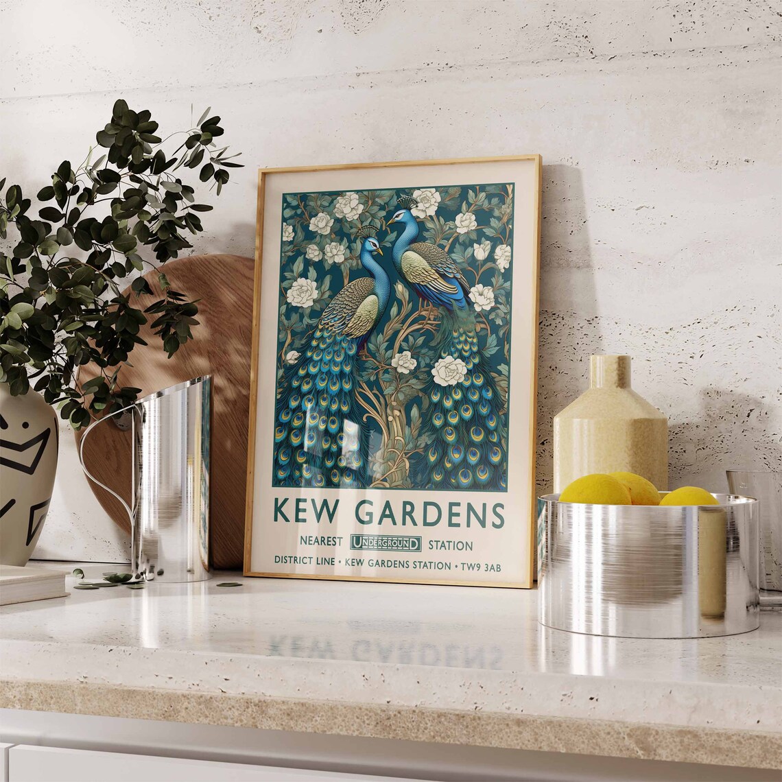 Kew Gardens Peacock Print London Underground Art Teal Bird Vintage - Image 2