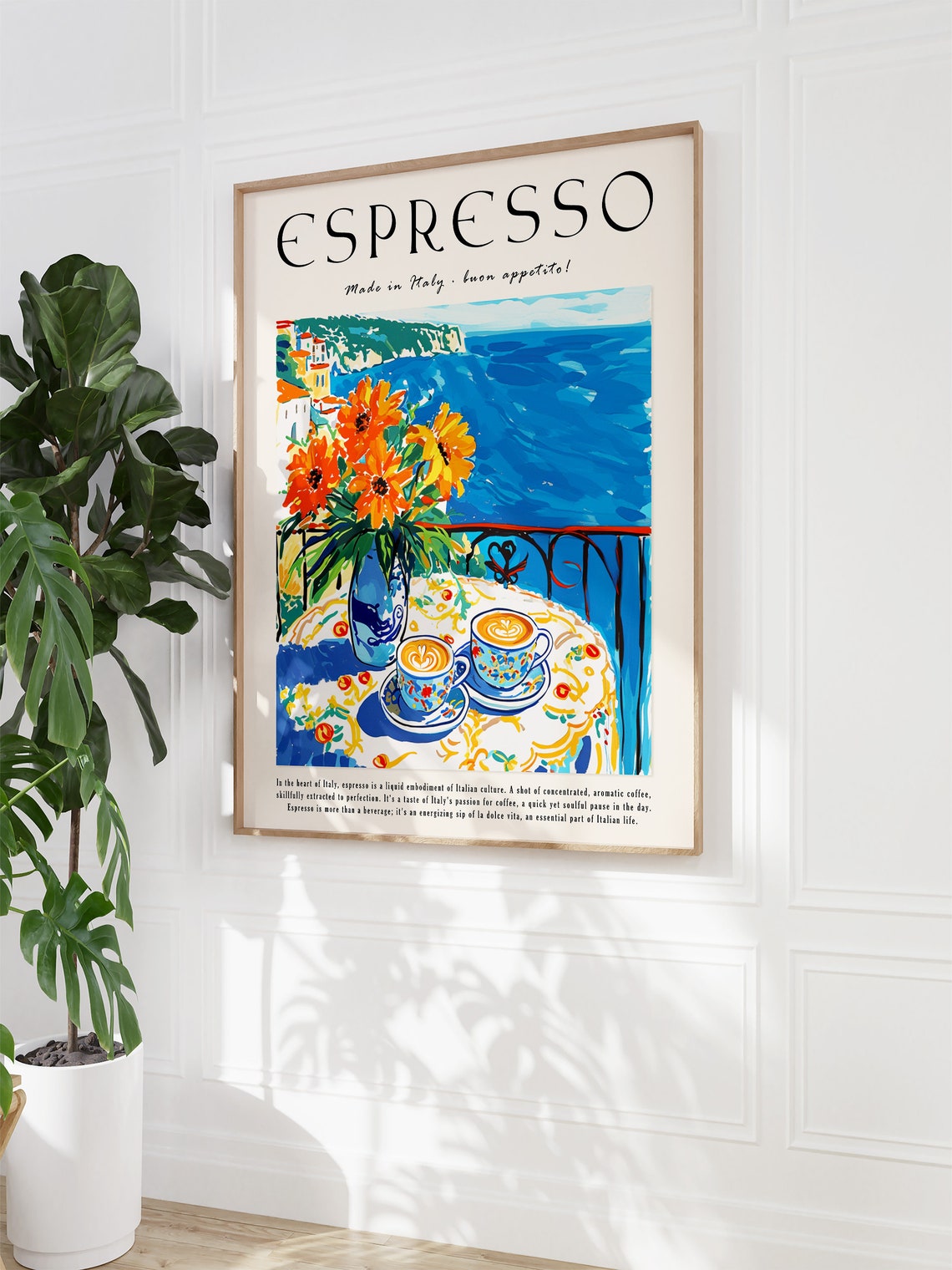 Espresso Made in Italy Sunny Seaside Cafe Table Coffee Art Poster - Image 2