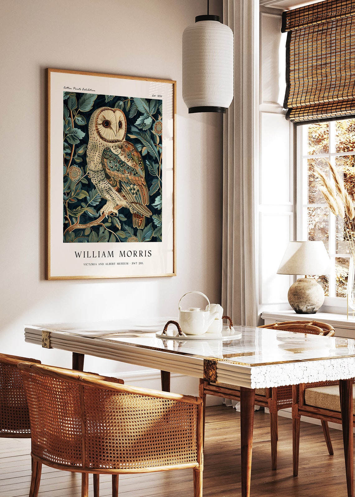 William Morris Barn Owl on Branch Cotton Prints Exhibition Poster - Image 2