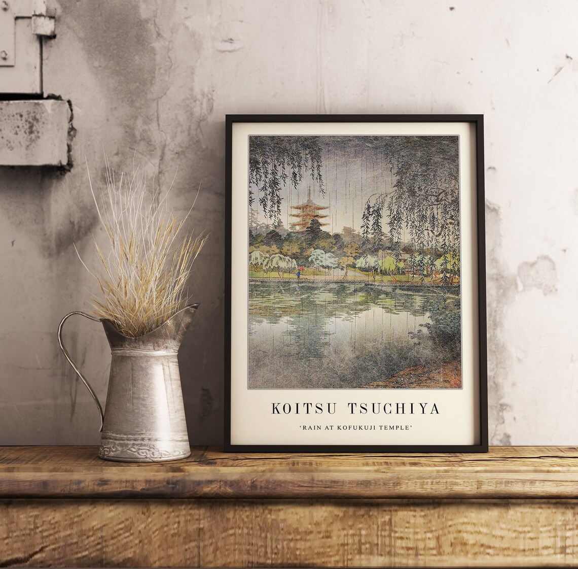 Koitsu Tsuchiya Rain at Kofukuji Temple Japanese Woodblock Poster - Image 2