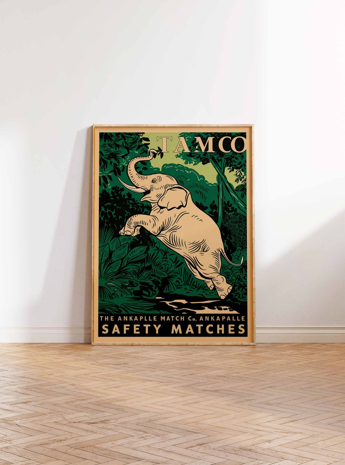 Tamco Vintage Safety Matches Leaping Elephant Jungle Ad Poster - Image 2