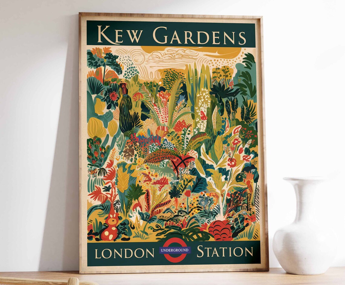 Kew Gardens London Underground Station Botanical Travel Poster