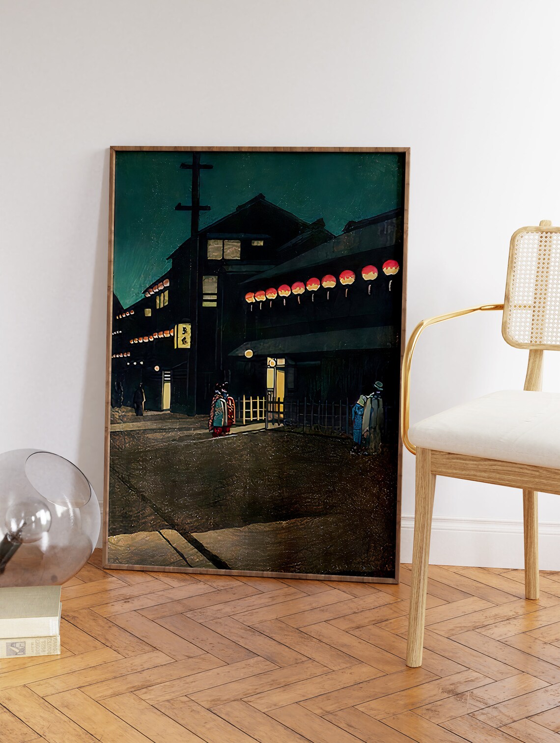 Japanese Woodblock Night Street Lanterns Shin Hanga Evening Art Poster - Image 3