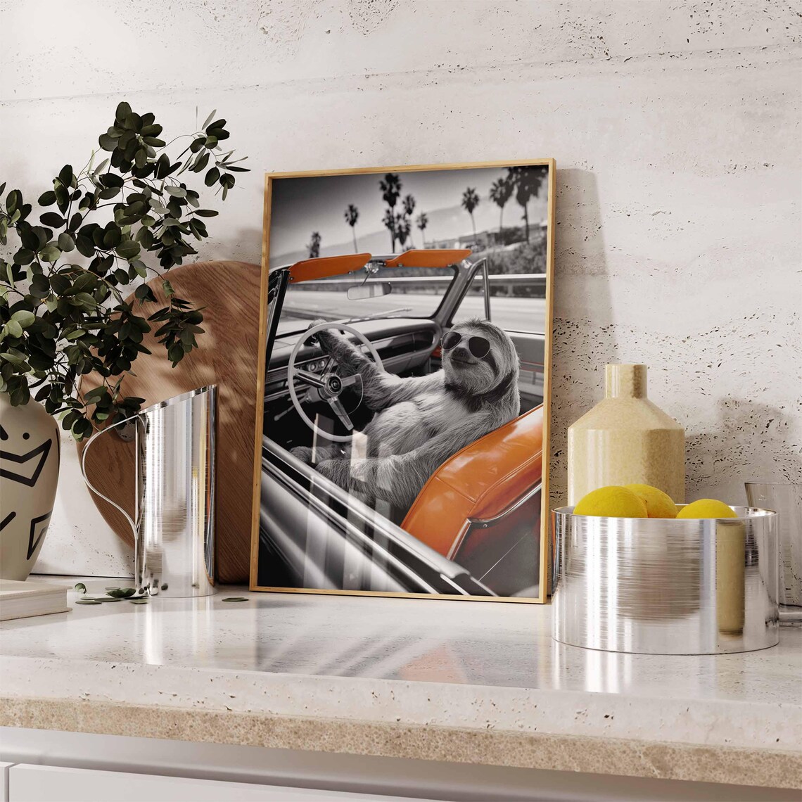 Relaxed Sloth In Sunglasses Driving Vintage Convertible Poster - Image 2